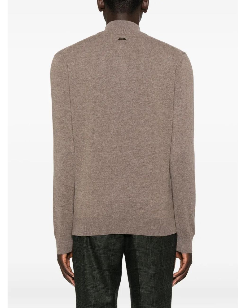 Corneliani Brown High-Neck Half-Zip Sweater for men