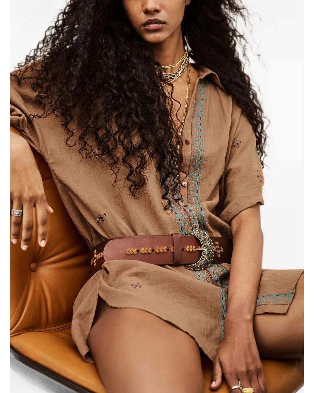 Ba&sh Brown Daela Embroidered Oversized Shirt