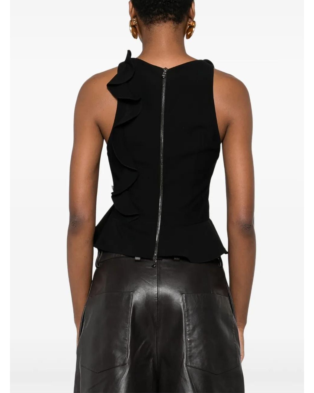 Gemy Maalouf Black Ruffled Floral-Embellished Top