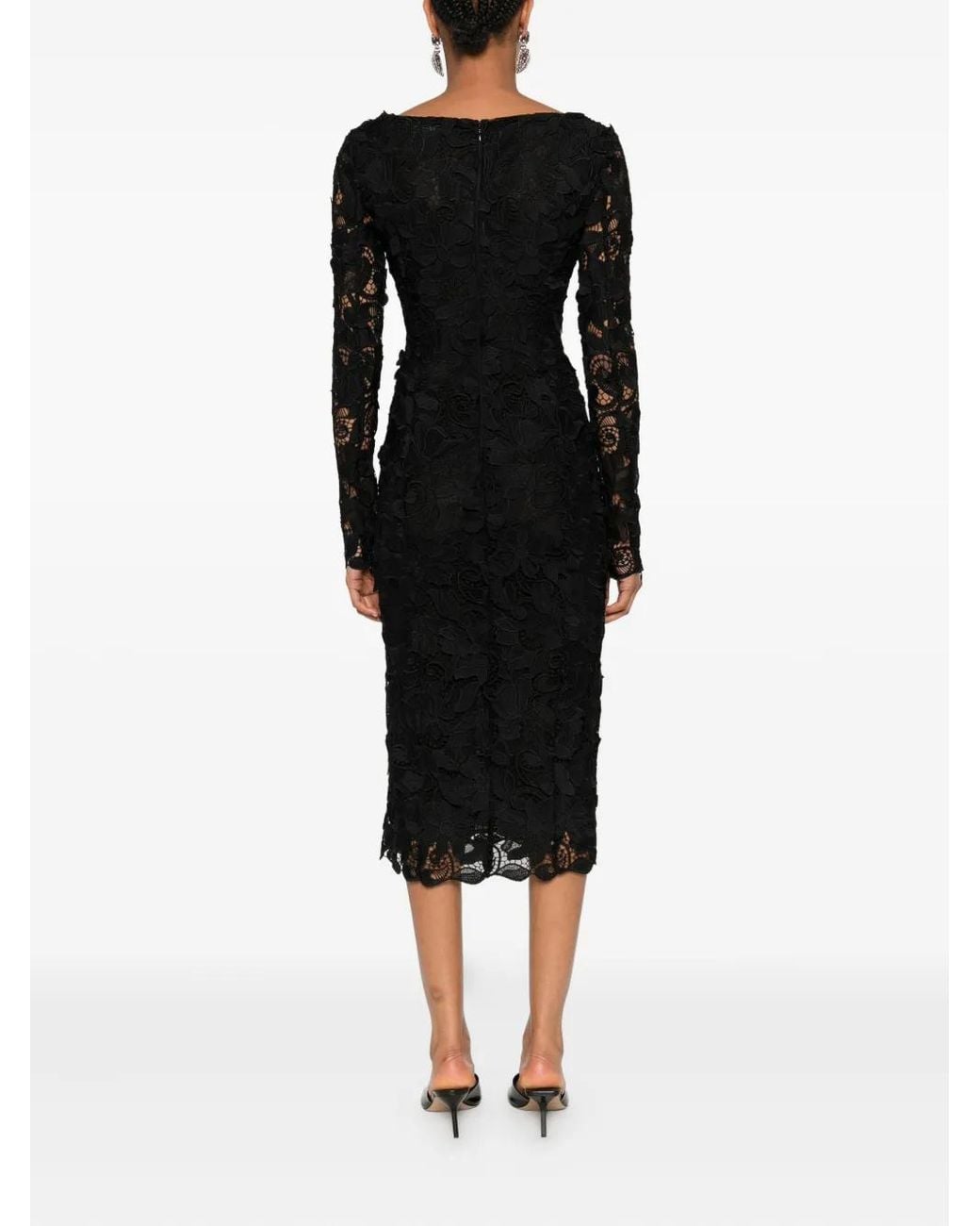 Blumarine Black Midi Macrame Lace Dress