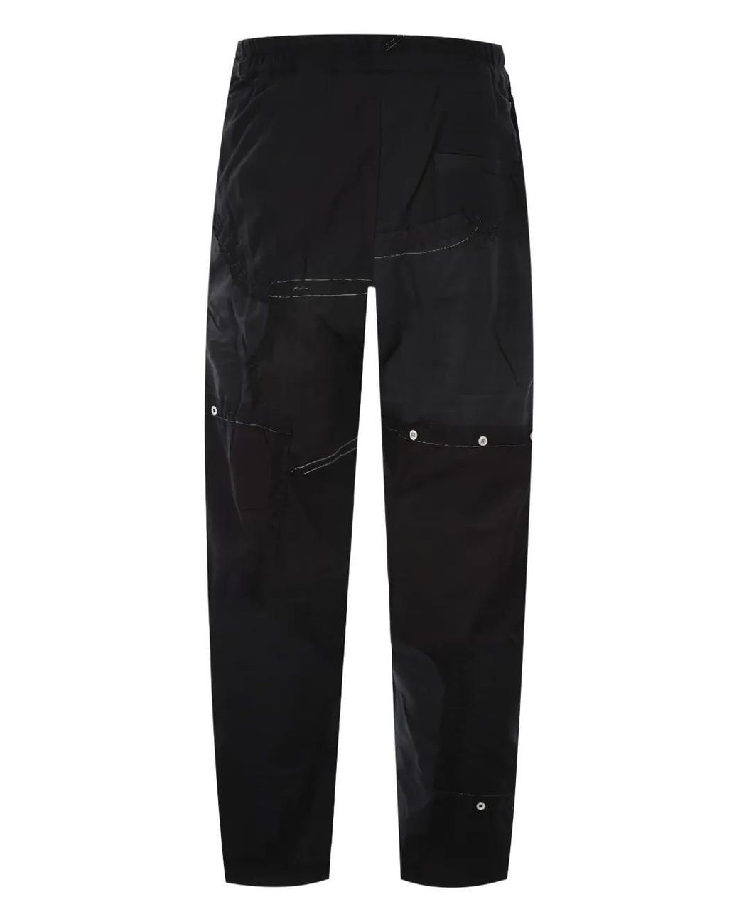 By Walid Black Patchwork Elasticated-Waist Straight Trousers for men