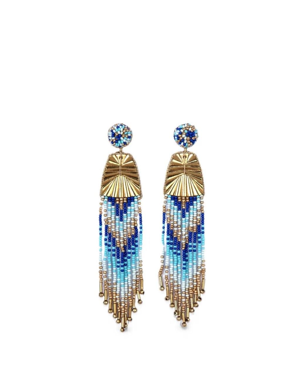 Deepa Gurnani Blue Beaded Fringe Earrings