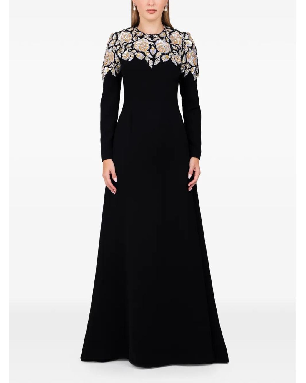 Dina Melwani Black Embellished Maxi Gown