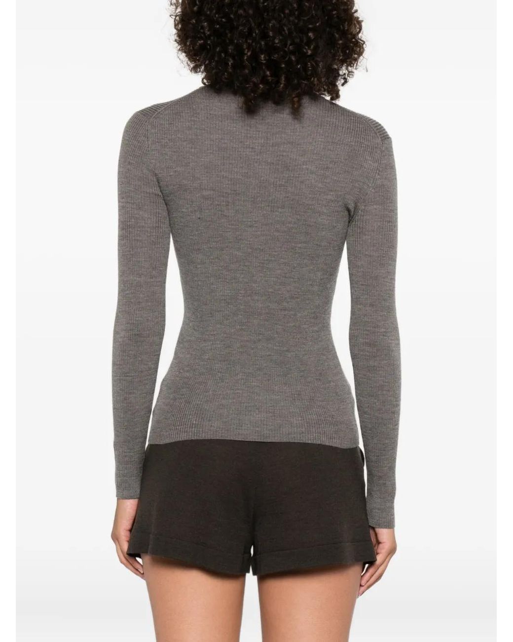 P.A.R.O.S.H. Gray High-Neck Ribbed Jumper