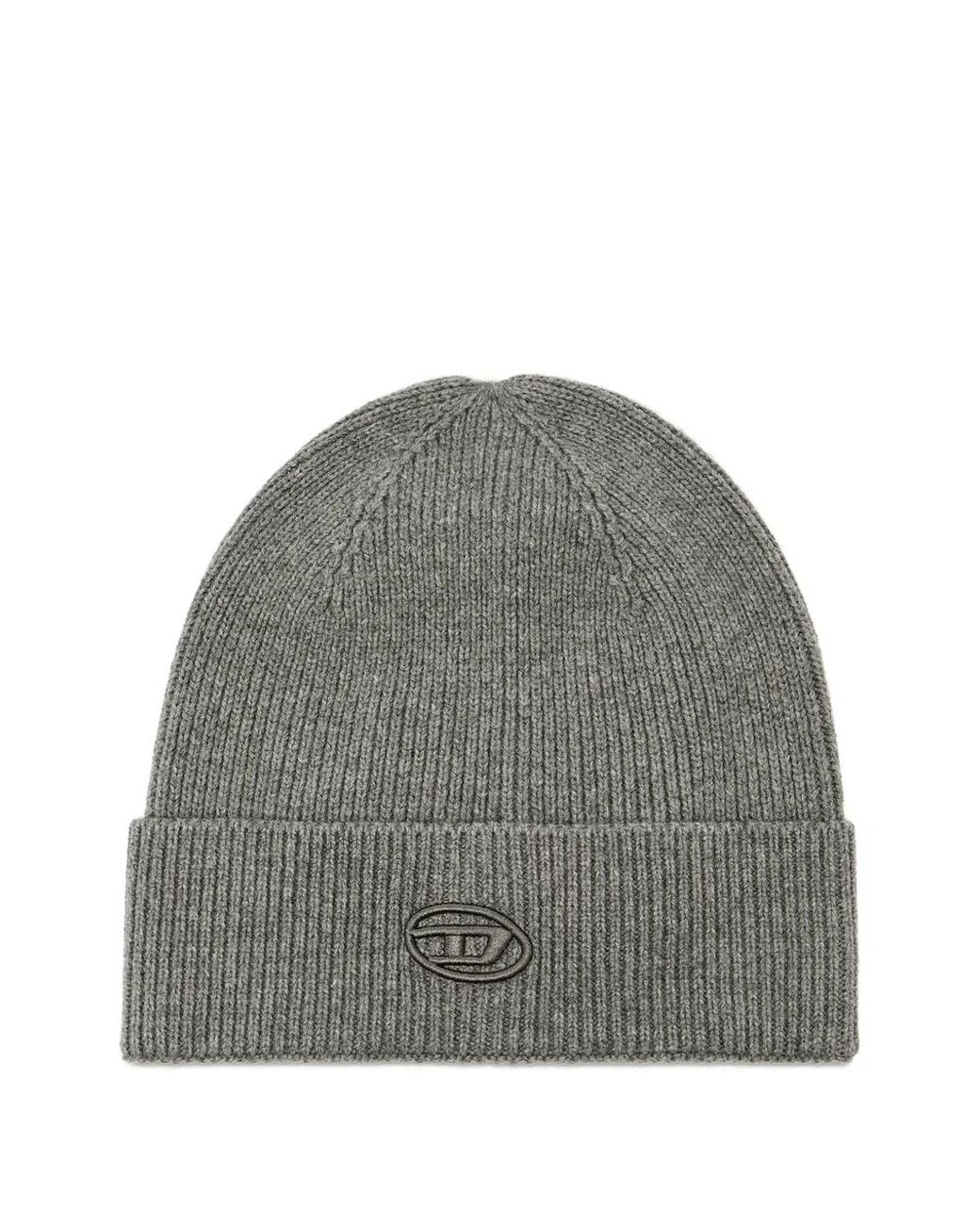 DIESEL Gray Ribbed-Knit Embroidered-Logo Beanie Hat