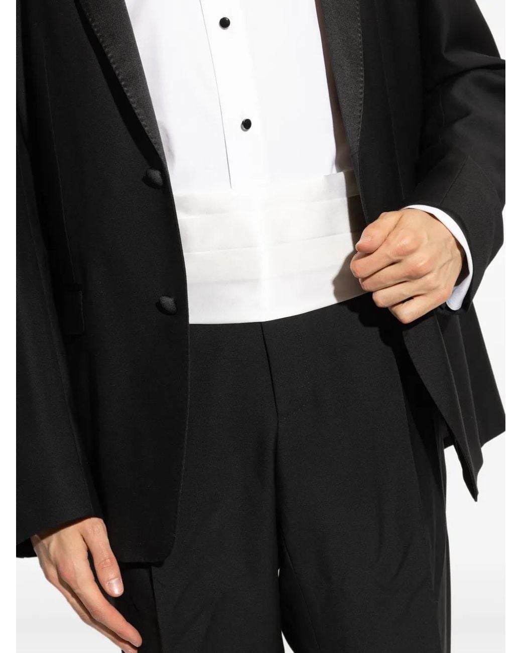 Giorgio Armani White Pleated Satin Waistcoat for men