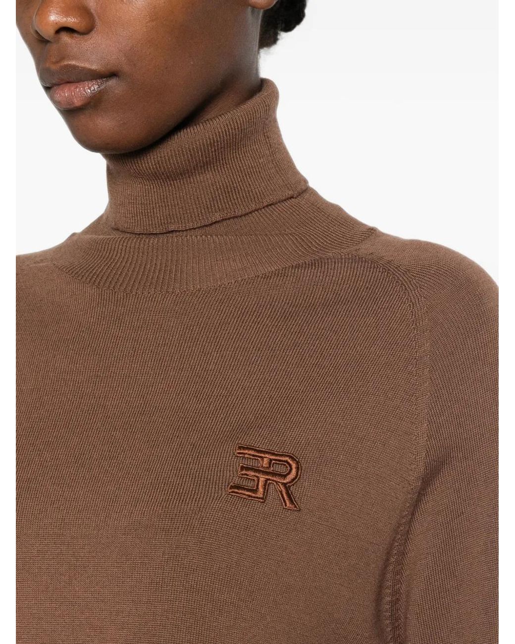 ERMANNO FIRENZE Brown Logo-Embroidered Roll-Neck Sweater
