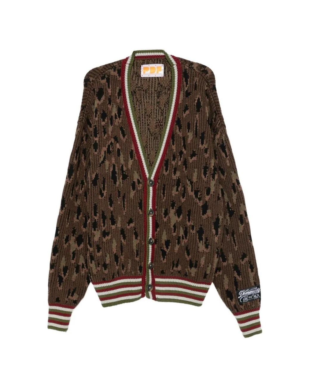 PDF Brown Leopard-Pattern Striped-Trim Cardigan for men