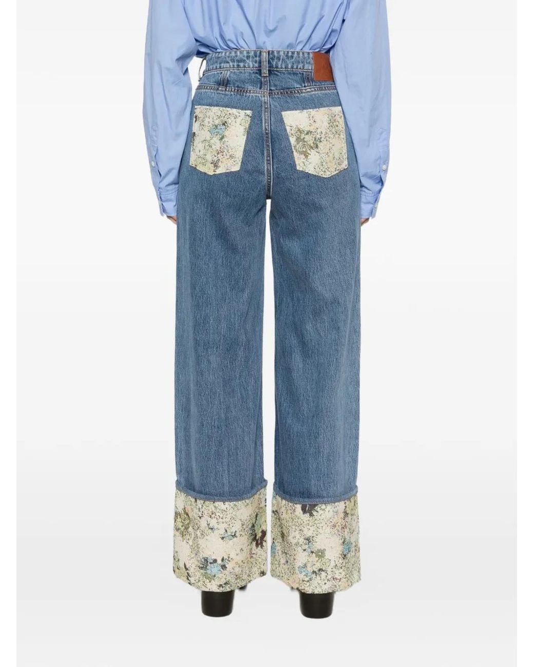 ALÉMAIS Blue Marcel Floral-Print Tapestry-Cuff Jeans