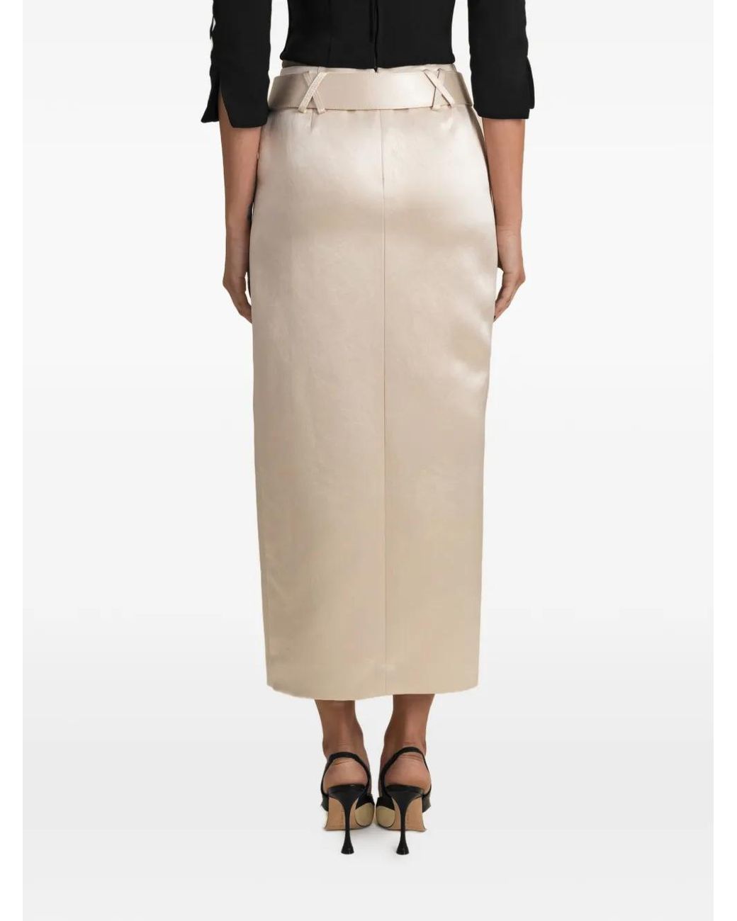 Contessa Mills White Morgaine Belted Side-Slit Skirt