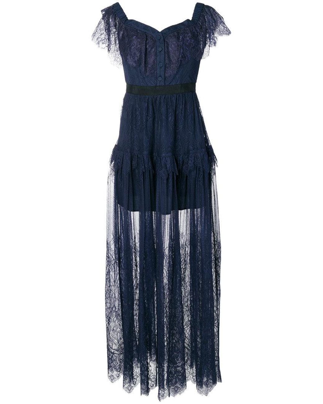 self portrait off shoulder fine lace maxi dress Self-Portrait Off Shoulder Fine Lace Maxi Dress in Blue