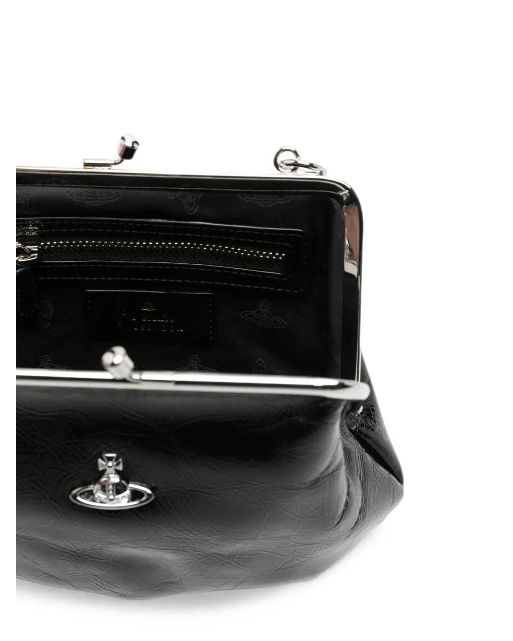 Vivienne Westwood Black Orb-Plaque Patent Tote Bag