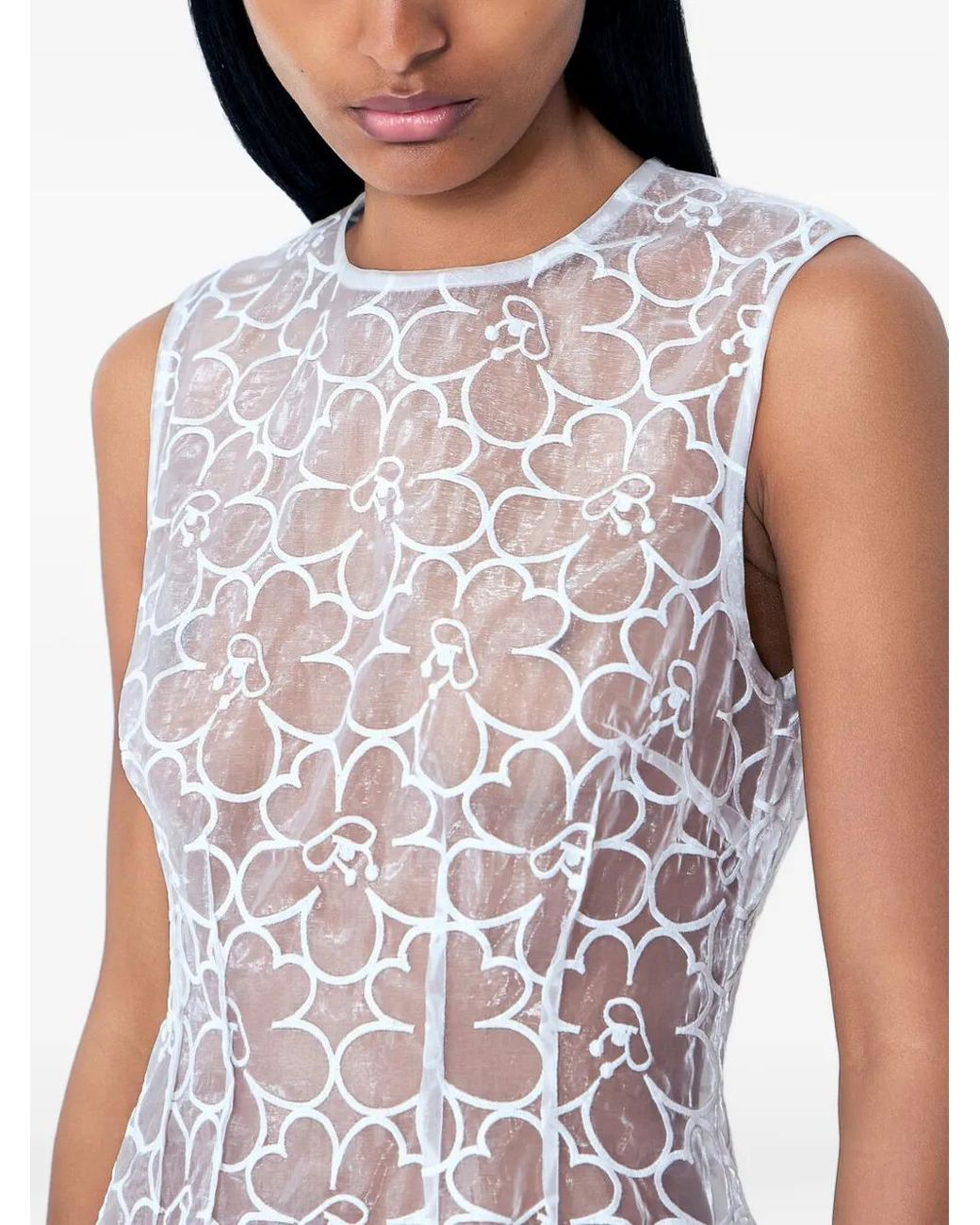 CECILIE BAHNSEN White Floral Lace Midi Dress
