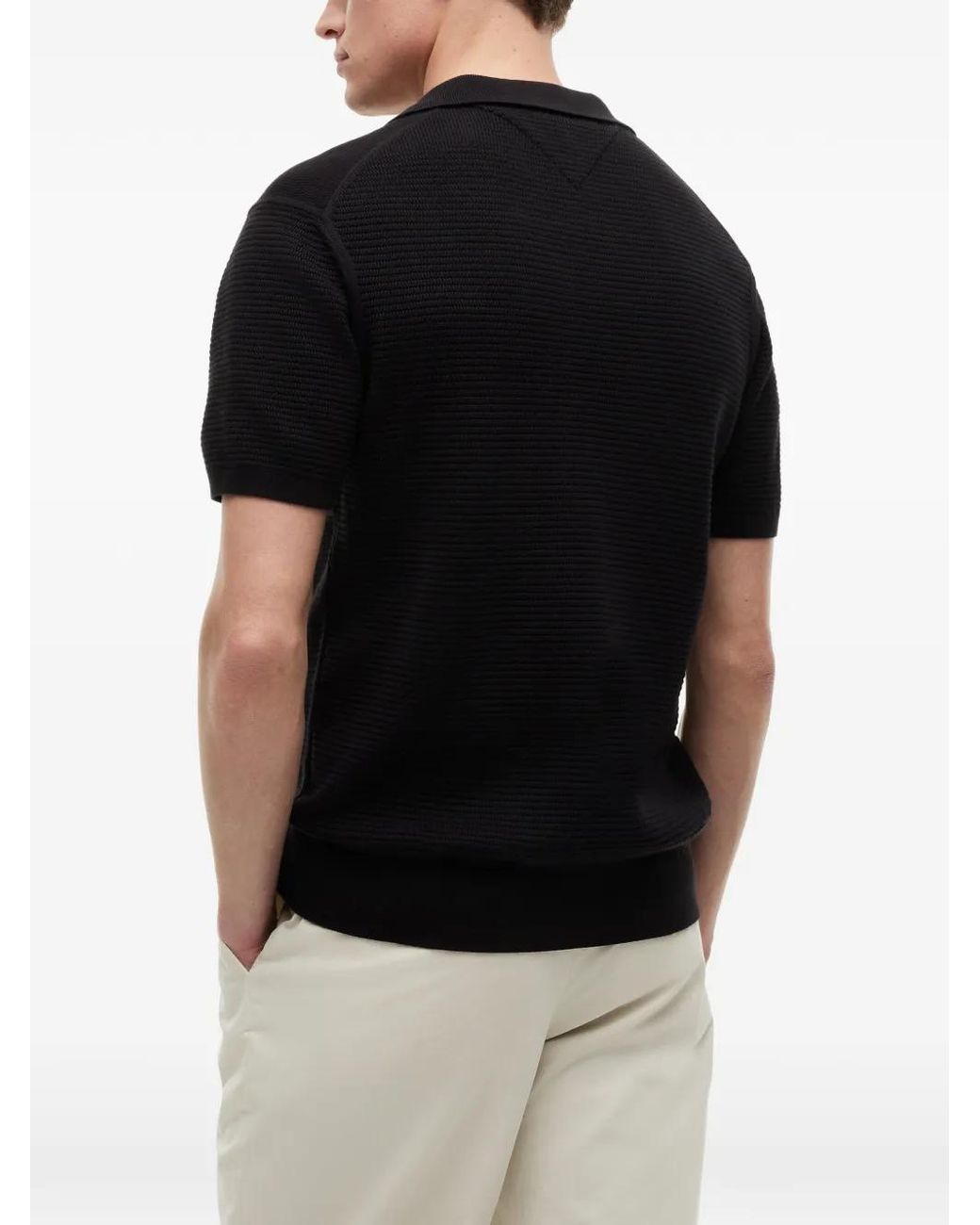 Tommy Hilfiger Black Waffle-Knit V-Neck T-Shirt for men
