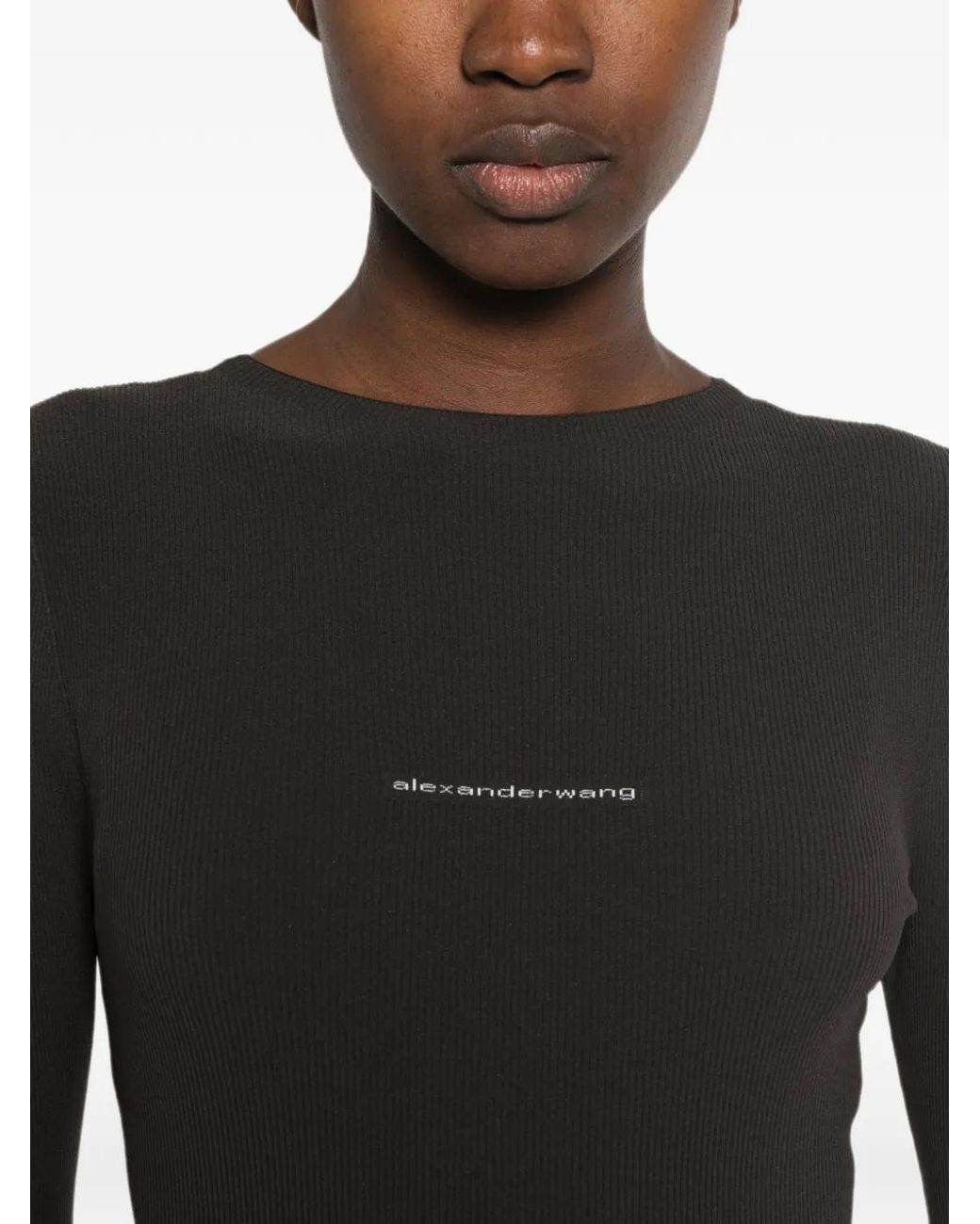 Alexander Wang Black Jacquard Logo Long Sleeve Crewneck Dress