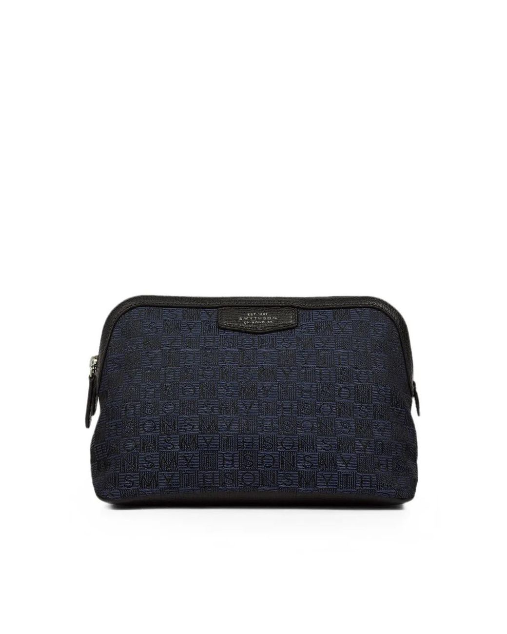Smythson Blue Small Stamp Canvas Travel Pouch