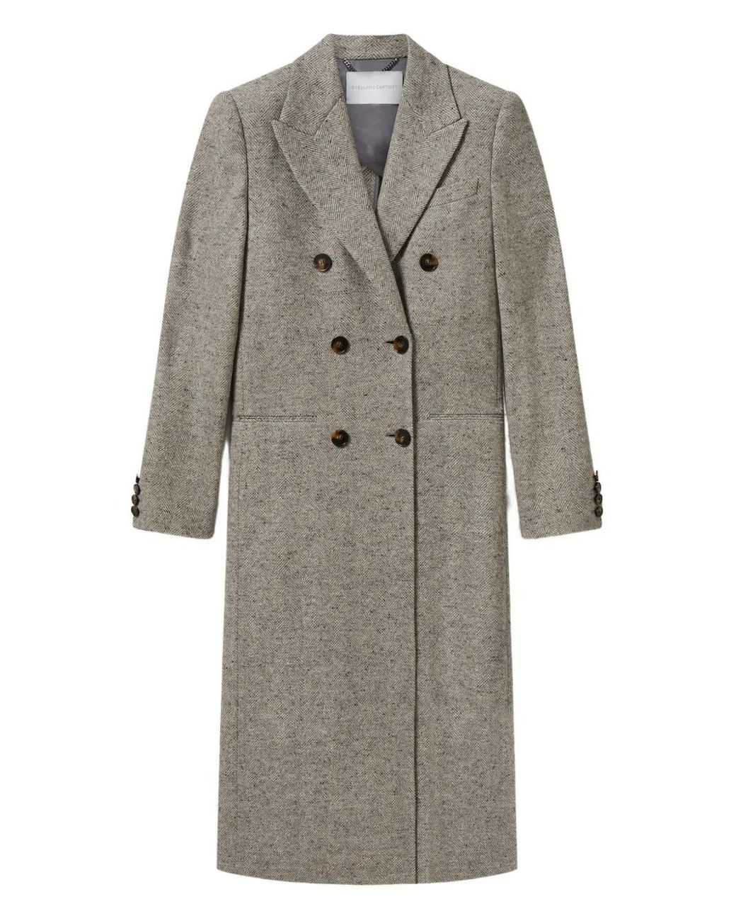 Stella McCartney Gray Double-Breasted Tweed-Pattern Coat
