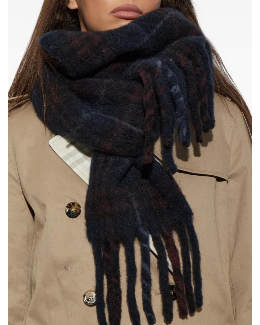 Burberry Black Narrow-Cut Checkered Alpaca Blend Scarf