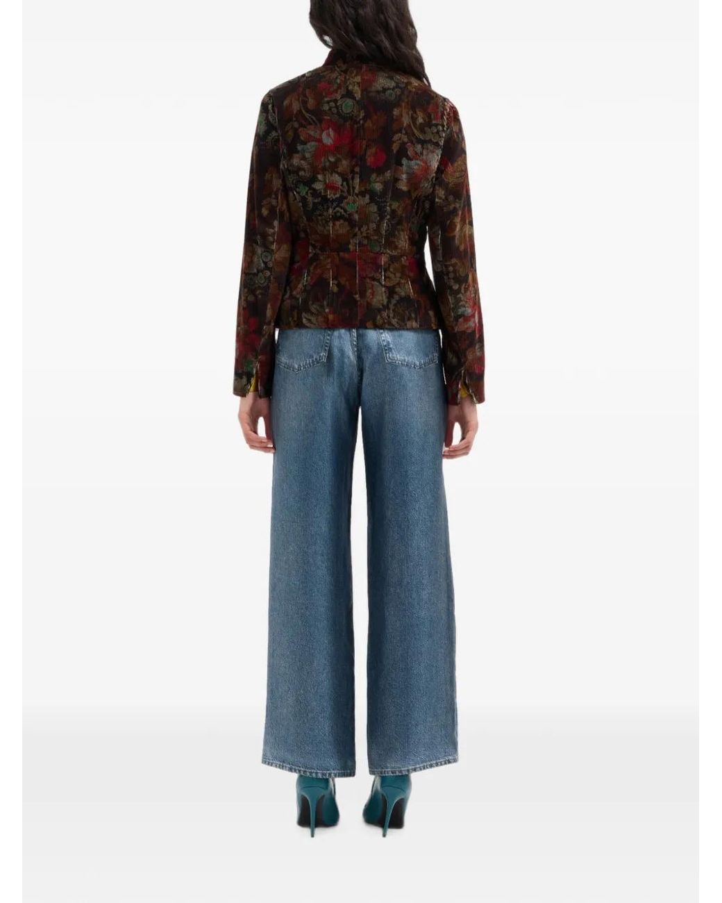 Pierre Louis Mascia Brown Veste Ceinturée Gridox À Fleurs