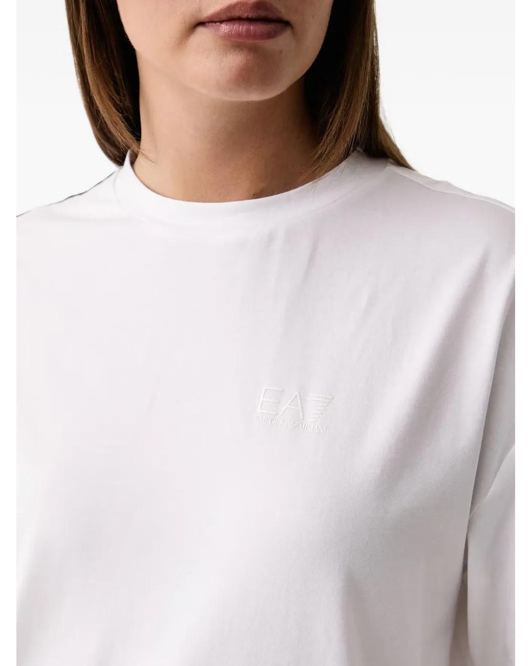 EA7 White Logo-Print Drop-Shoulder T-Shirt
