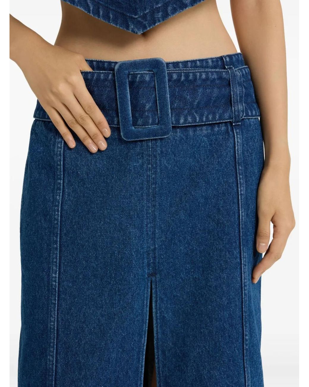Patou Blue Belted Midi Skirt