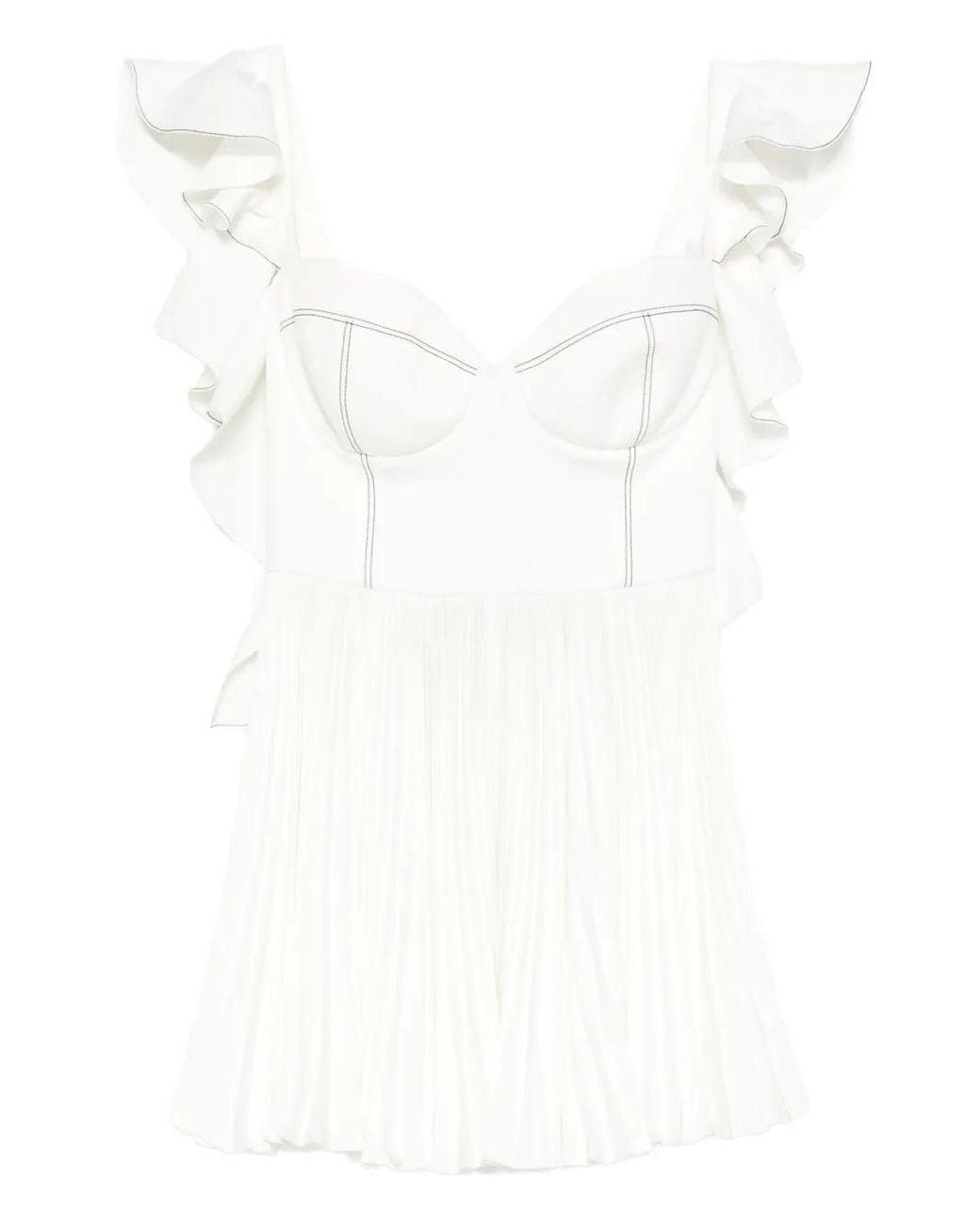Vestido Corto Con Volantes Y Pliegues Parlor de color White