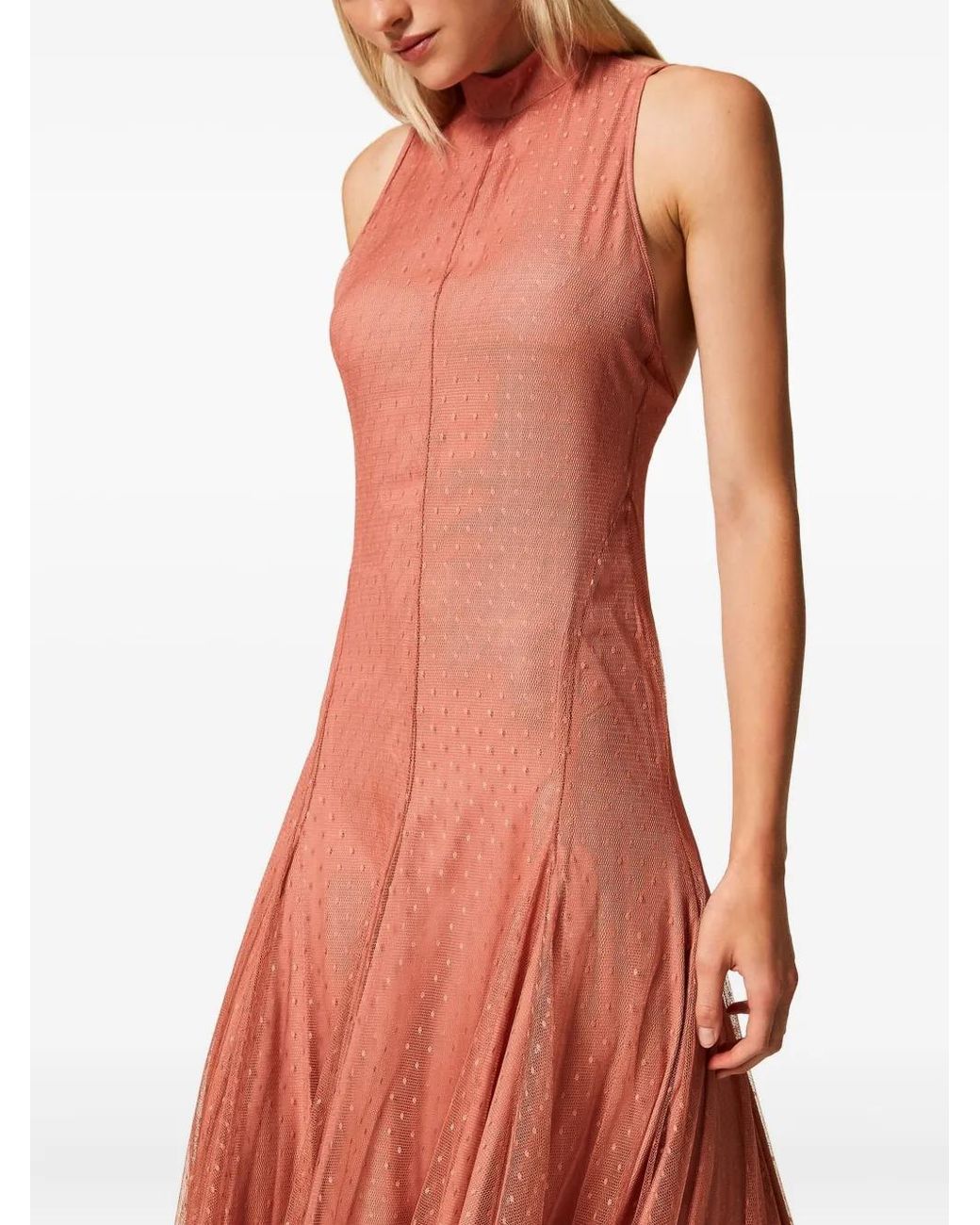 Twinset Brown Polka-Dot Tulle Maxi Dress