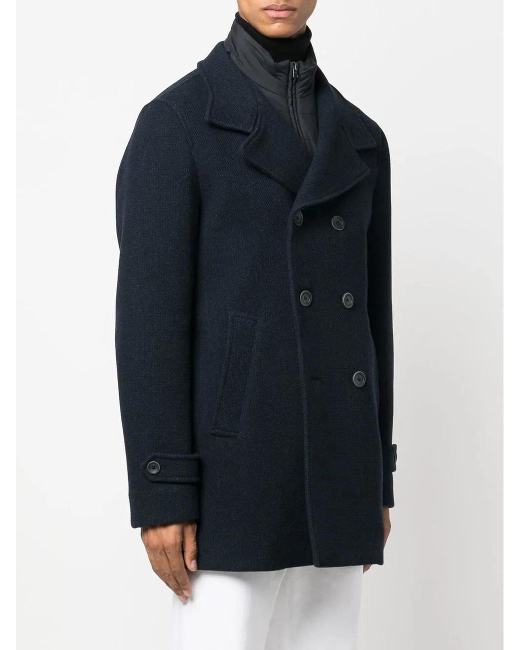 Herno Blue Double-Breasted Wool Coat for men