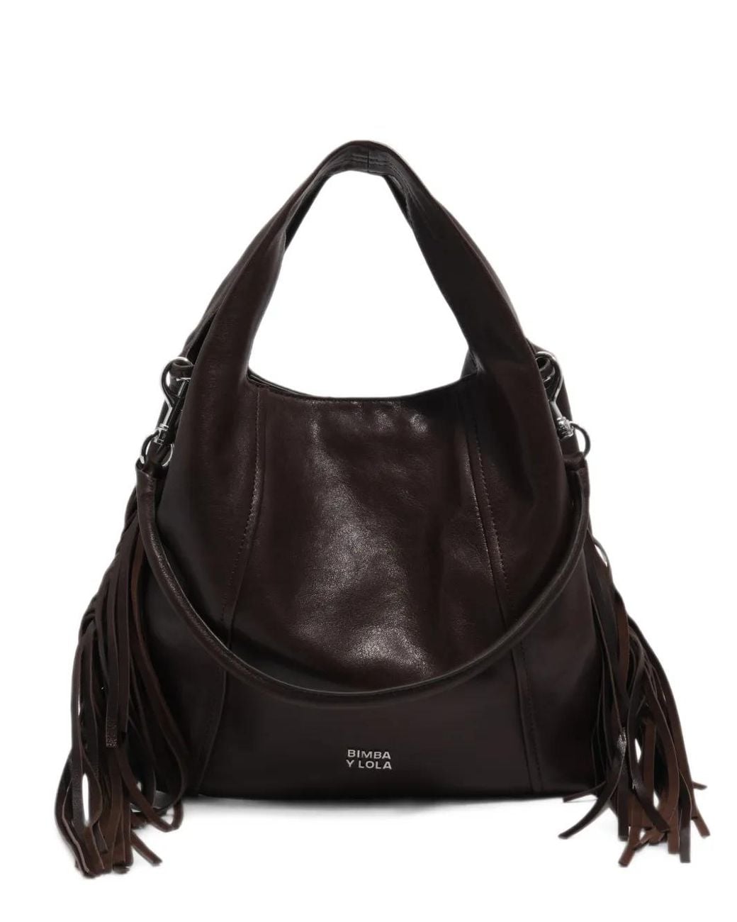 Bimba Y Lola Black Medium Coffee Leather Fringed Paper Bag