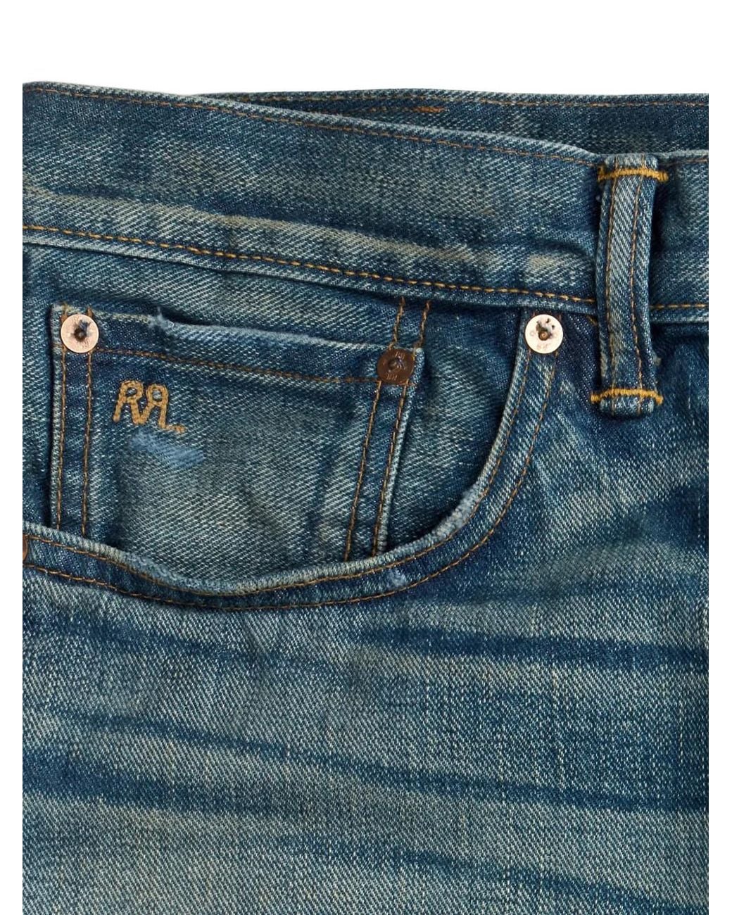 RRL Blue Ridgway Rrl Slim Fit Distressed Jeans for men