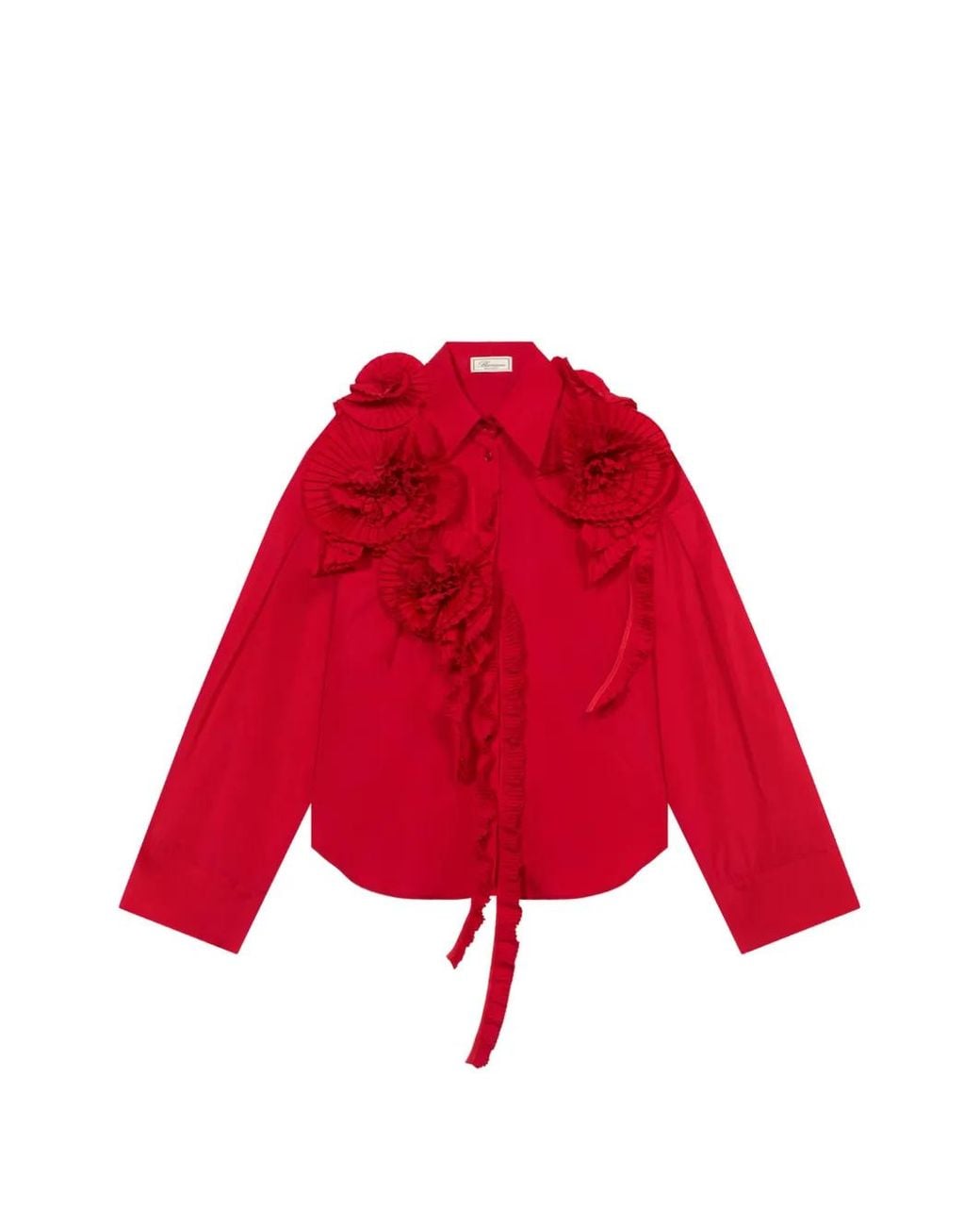 Blumarine Red Ruffled Floral-Appliqué Shirt