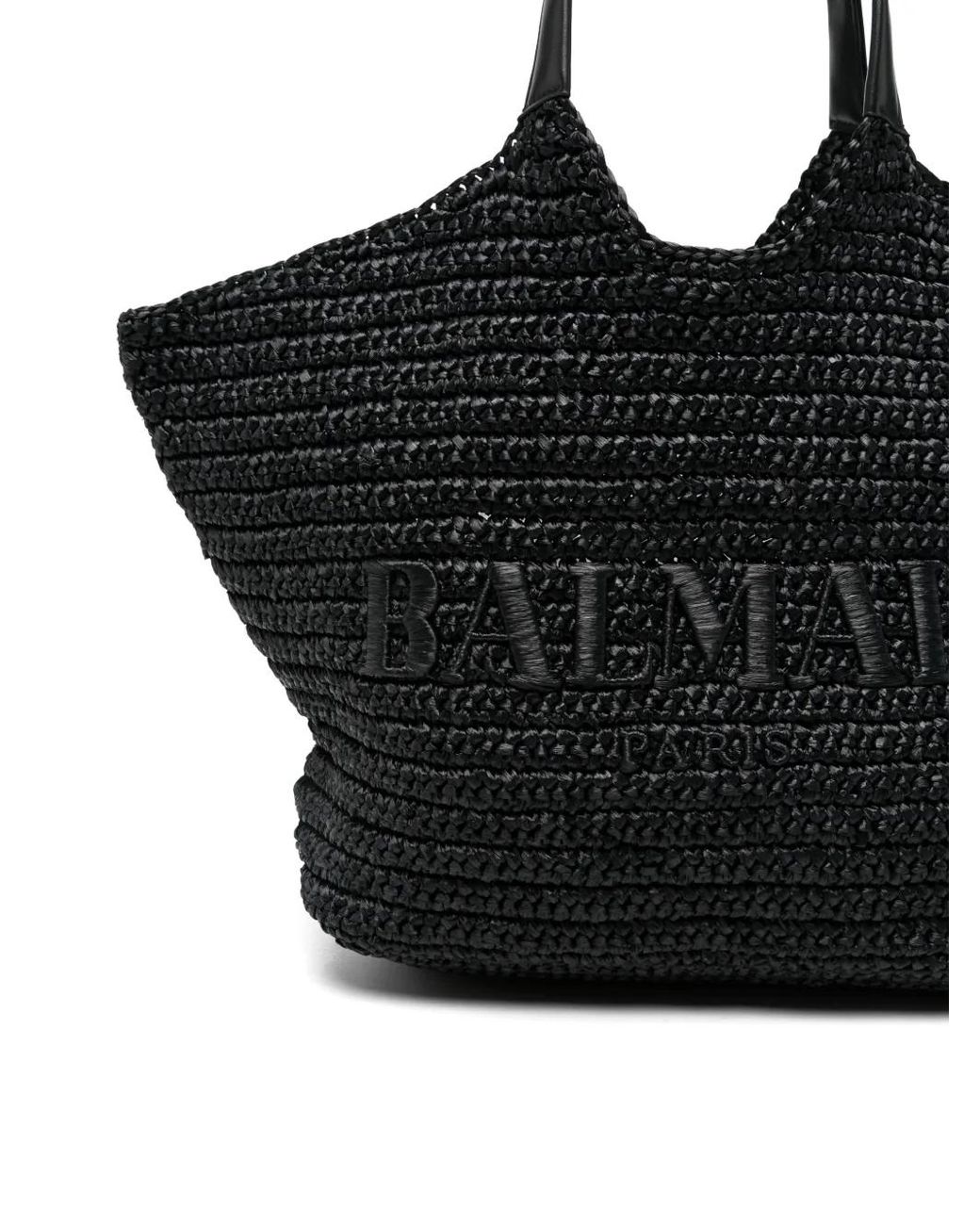 Balmain Black Logo-Embroidered Woven Shoulder Bag