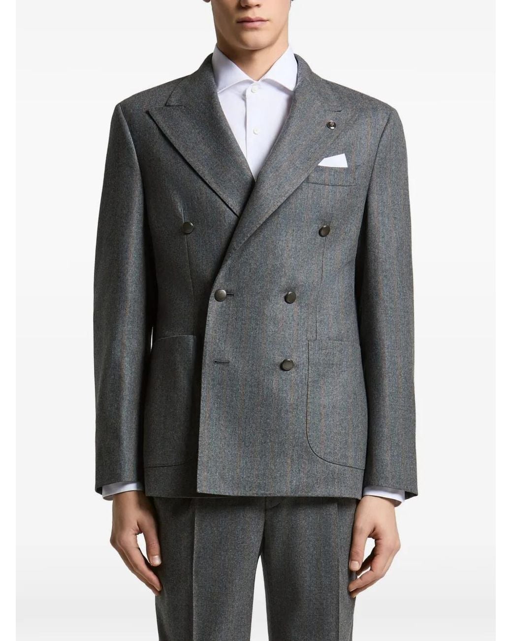 Peserico Gray Pinstripe Double-Breasted Jacket for men