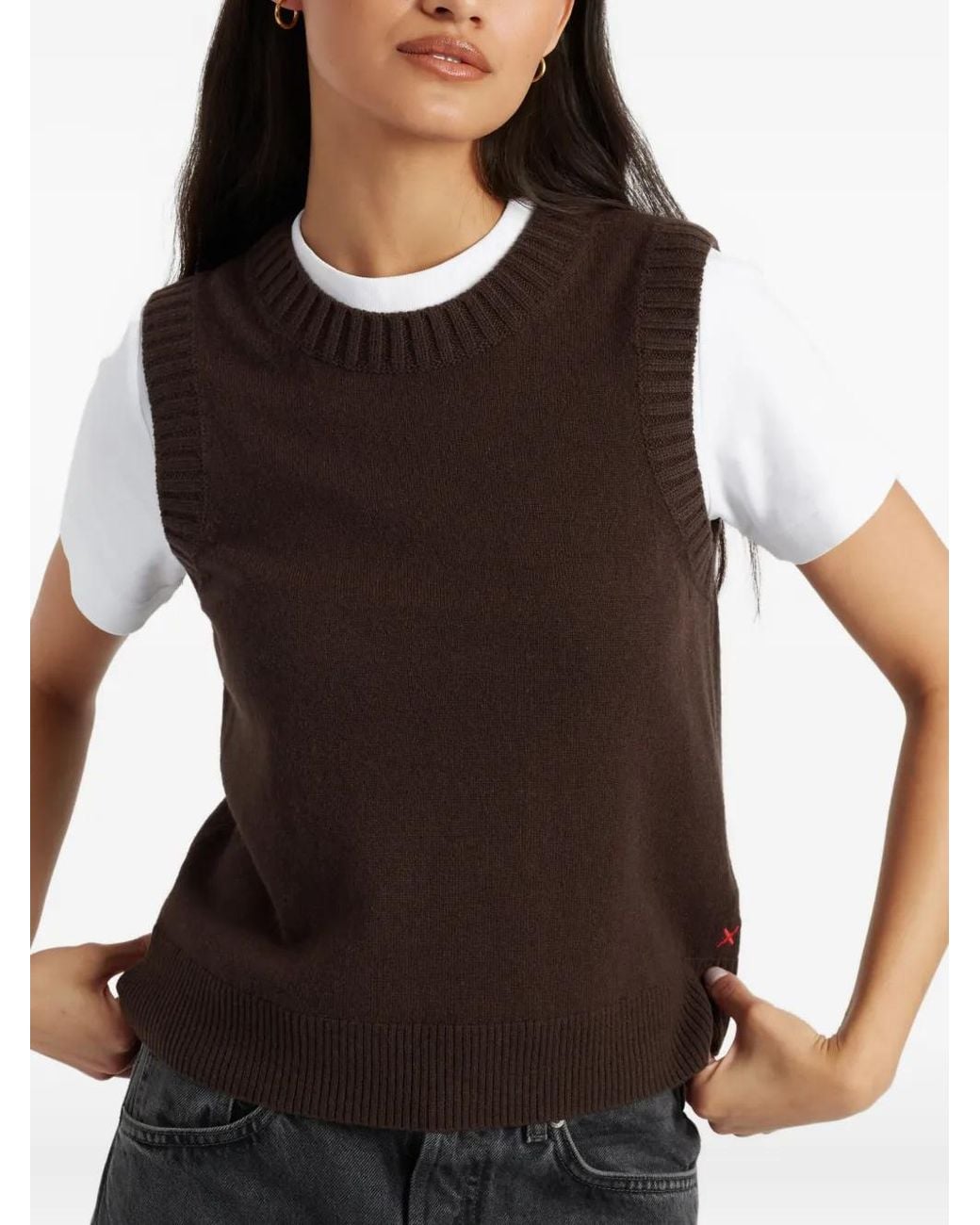 Chinti & Parker Brown Wool Blend Sleeveless Knitted Vest