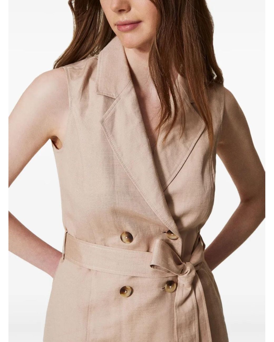 Twinset Pink Linen-Blend Woven Vest