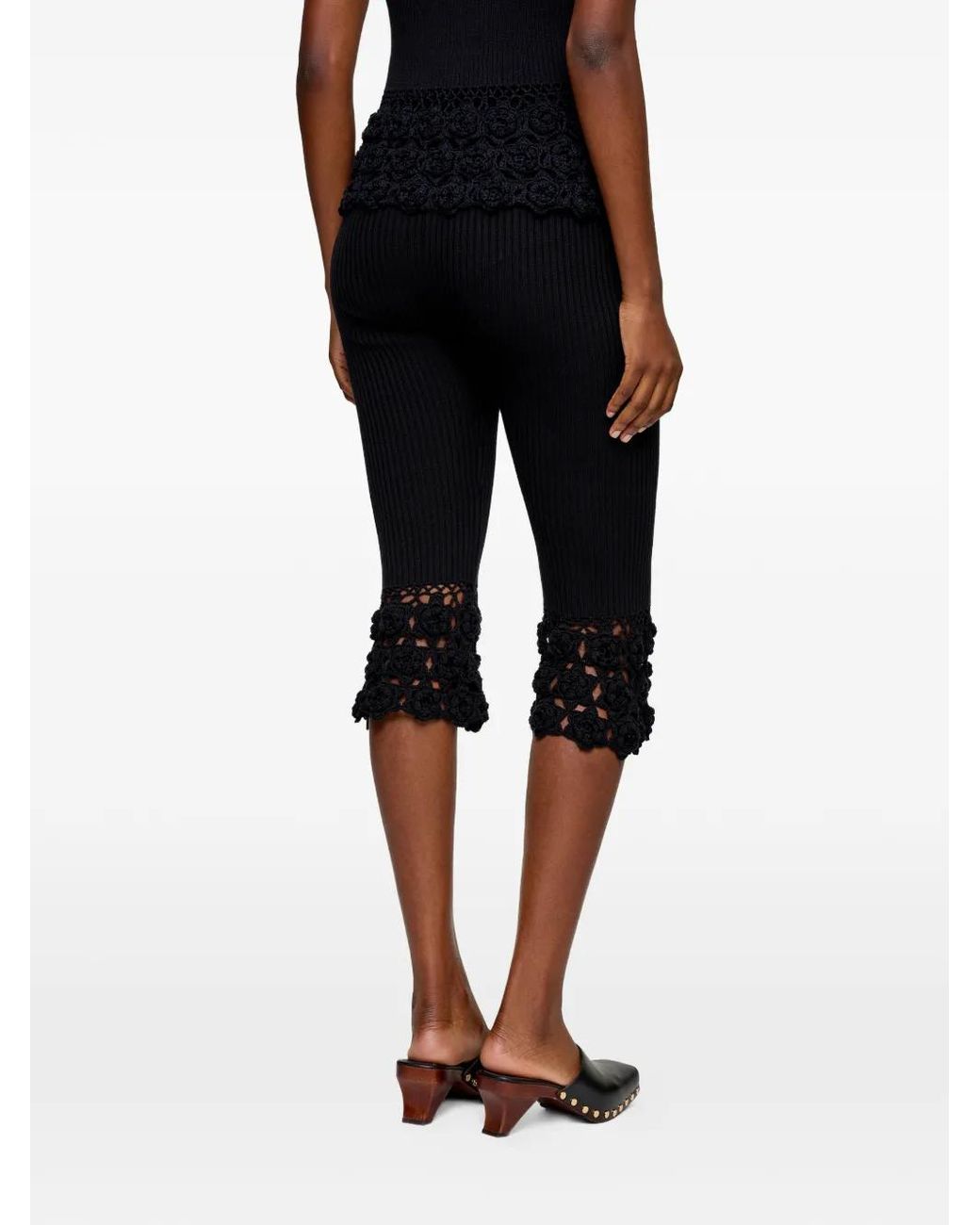 Ganni Black Pantalon En Crochet De Coton