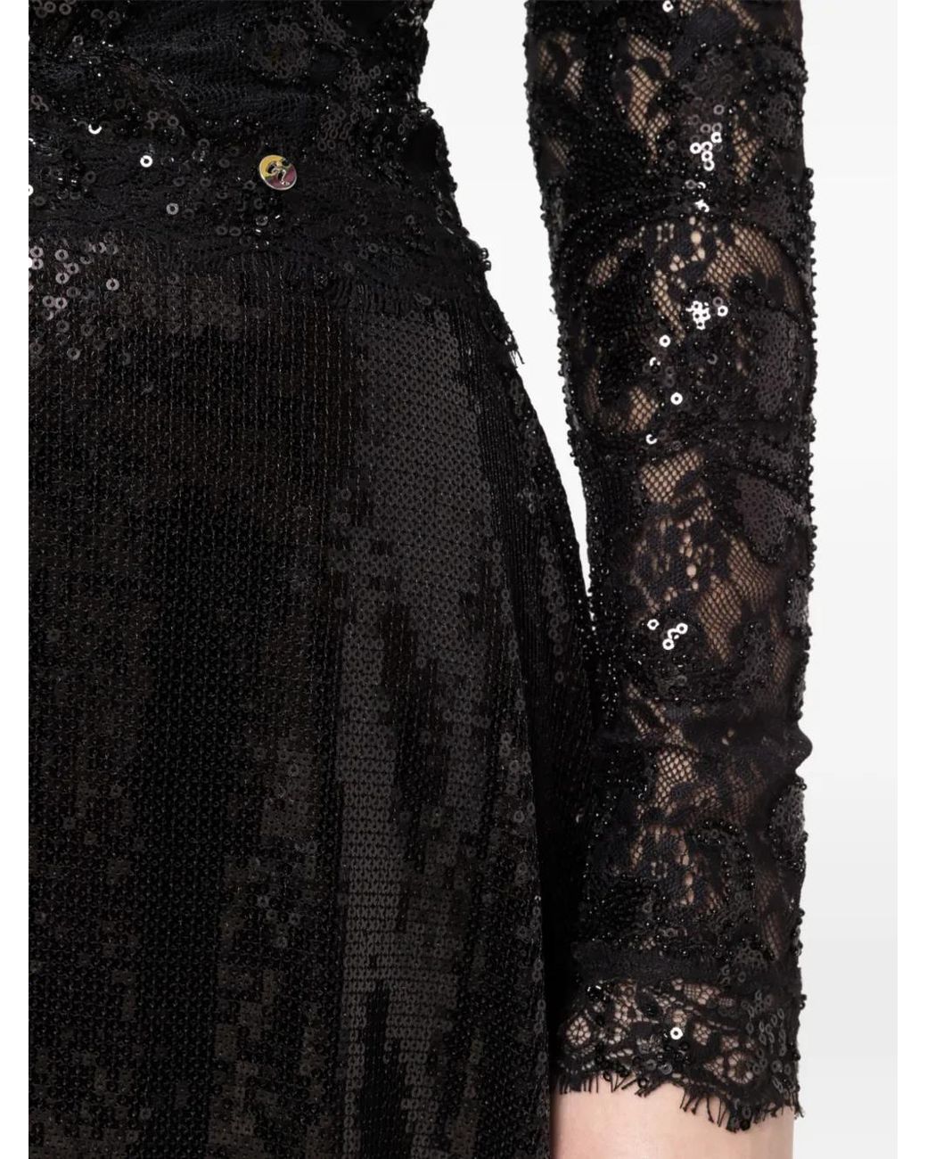 Nissa Black Sequin-Embellishment Off-Shoulder Midi Dress