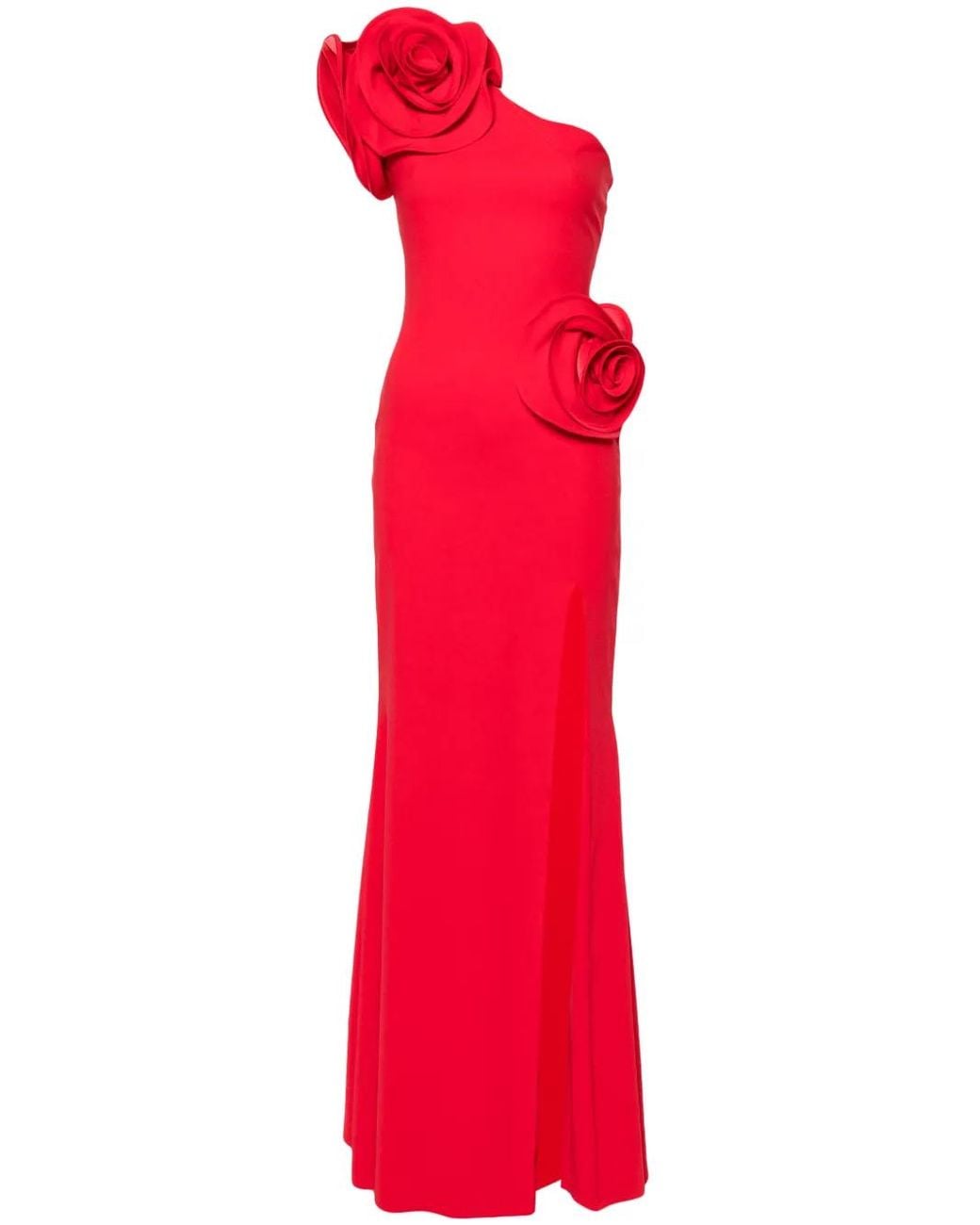 Ana Radu Red Floral-Appliqué One-Shoulder Dress