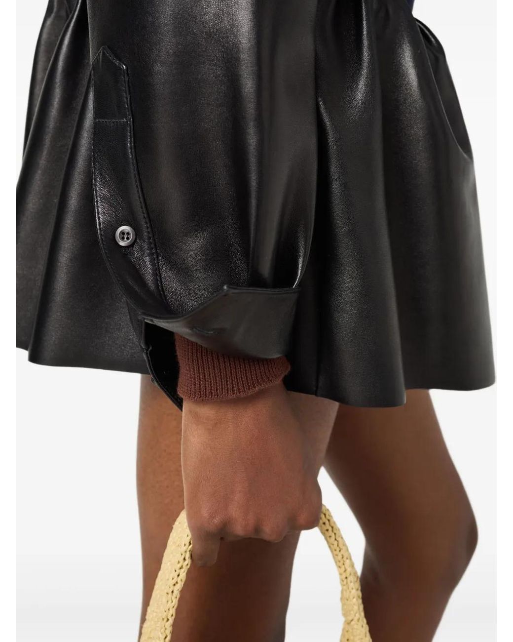Miu Miu Black Plongé Leather Shirt Jacket
