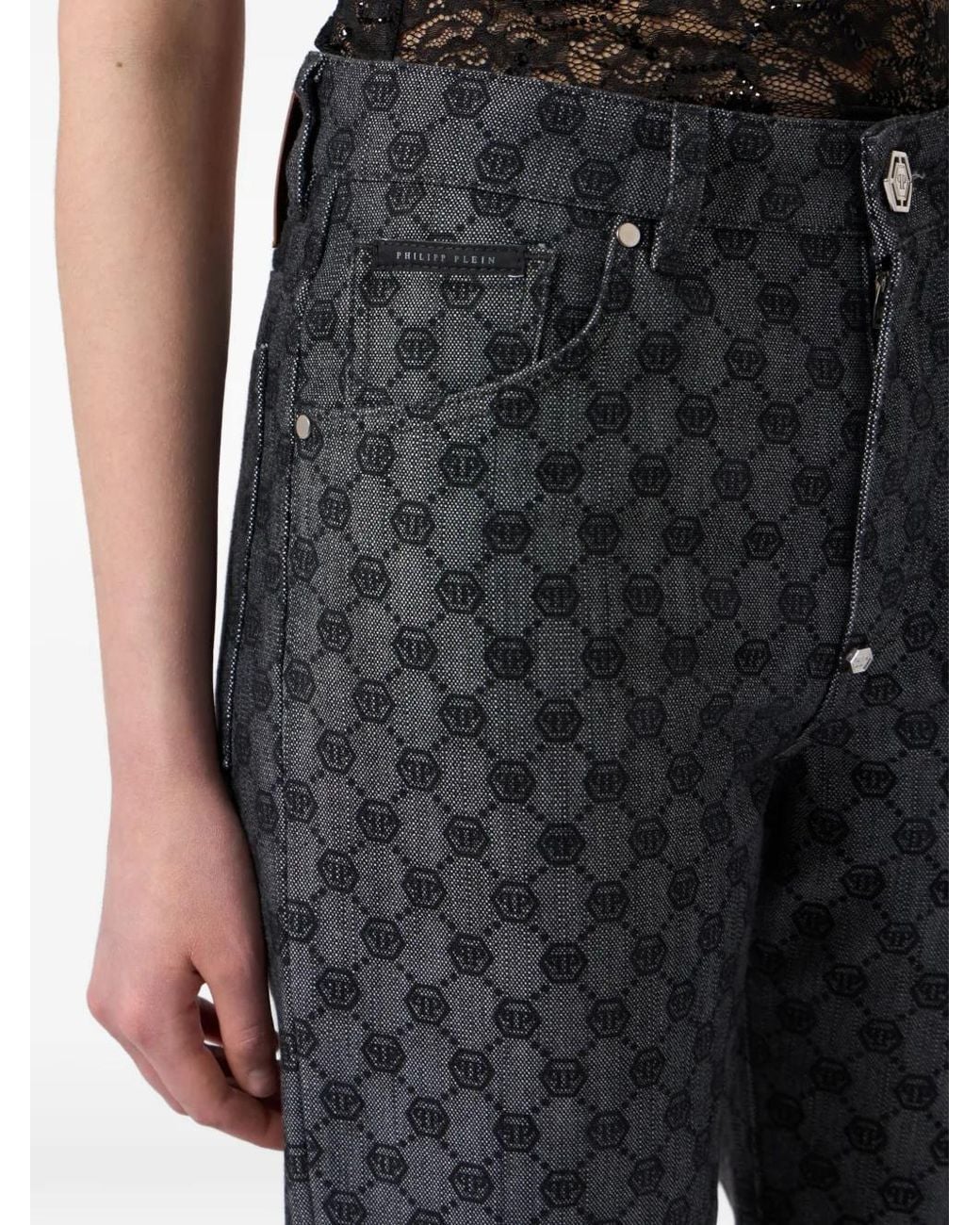 Philipp Plein Gray Monogram-Print Straight-Leg Jeans