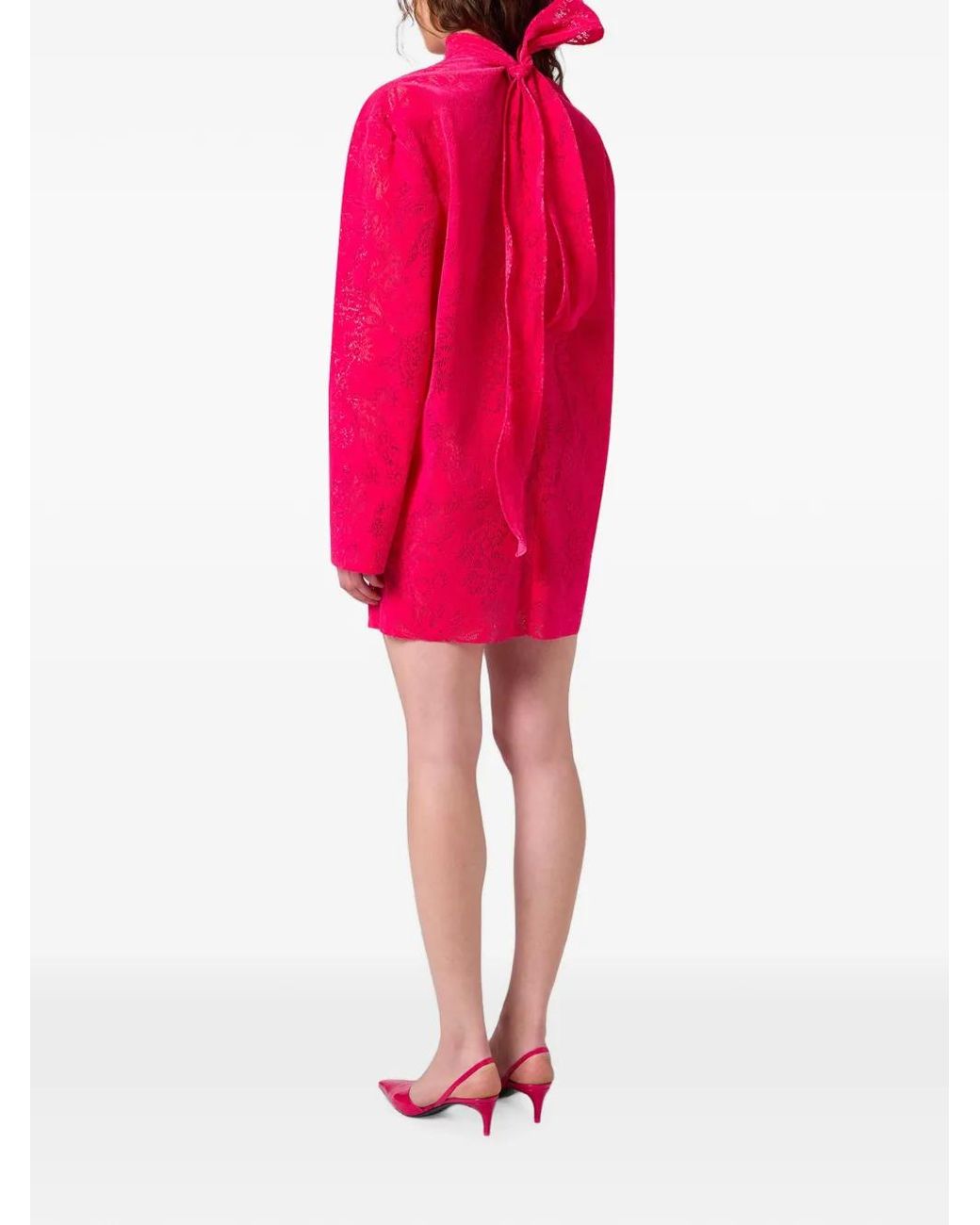 MSGM Pink Lace-Patterned Bow-Detail Mini Dress
