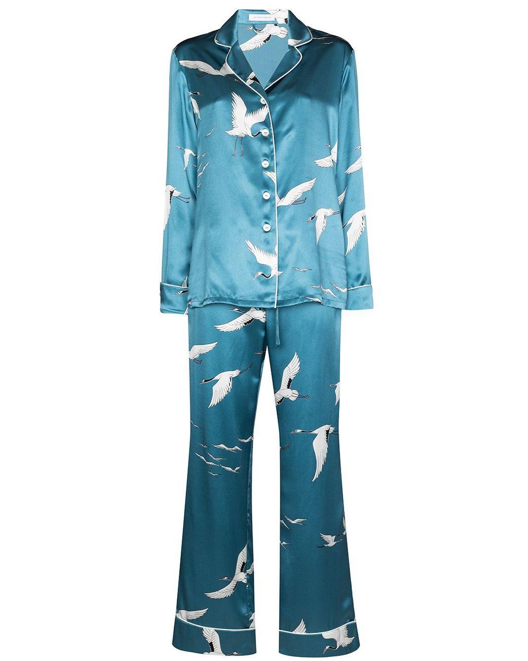 Olivia Von Halle Lila Bird Silk Pyjamas in Blue Lyst