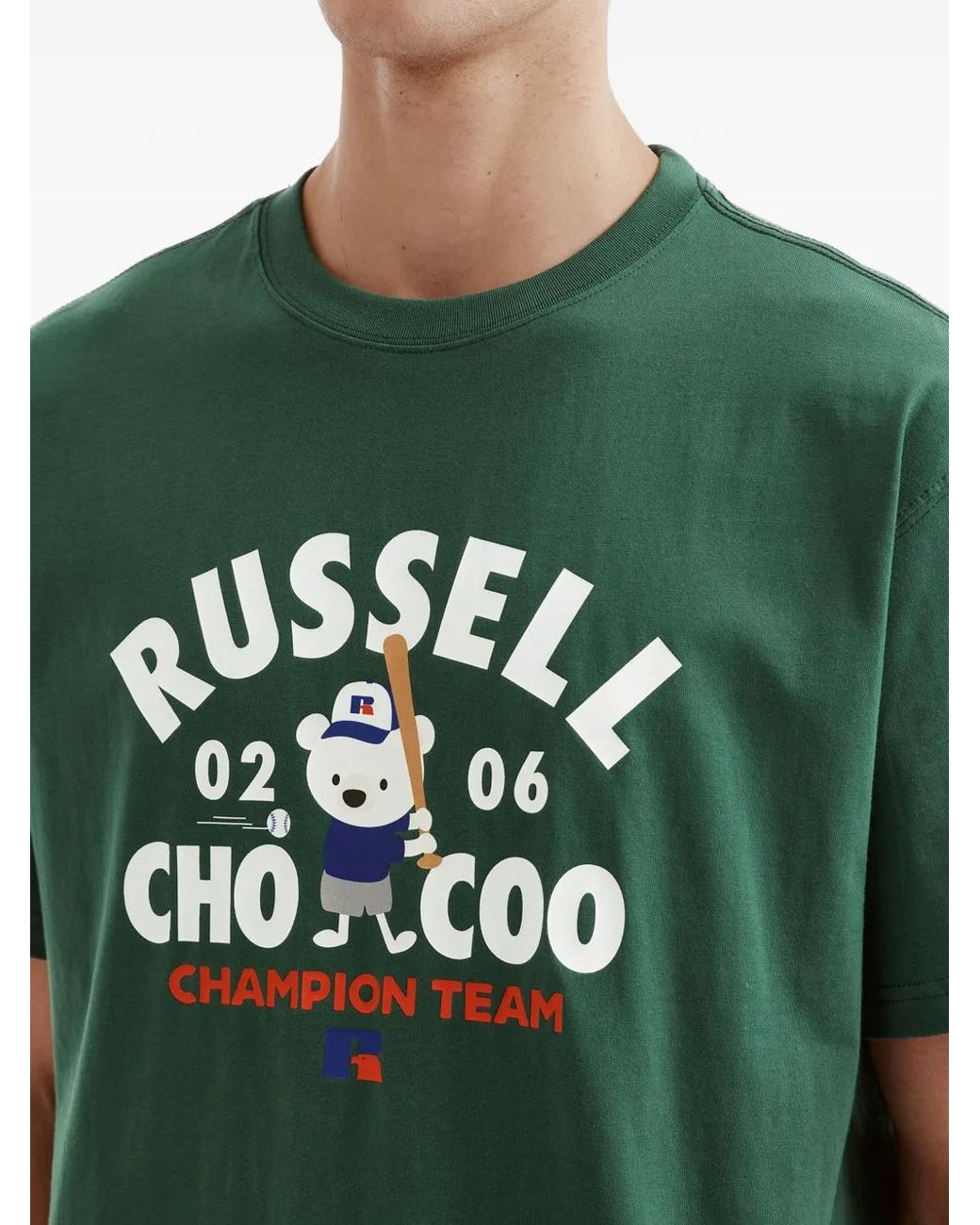 Chocoolate Green Bear-Print Cotton T-Shirt for men
