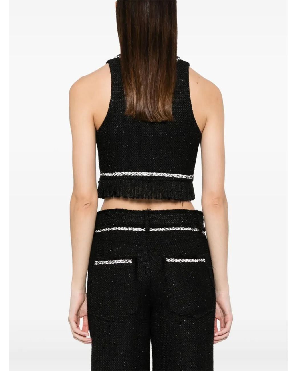 GIUSEPPE DI MORABITO Black Rhinestone-Embellished Bouclé Vest