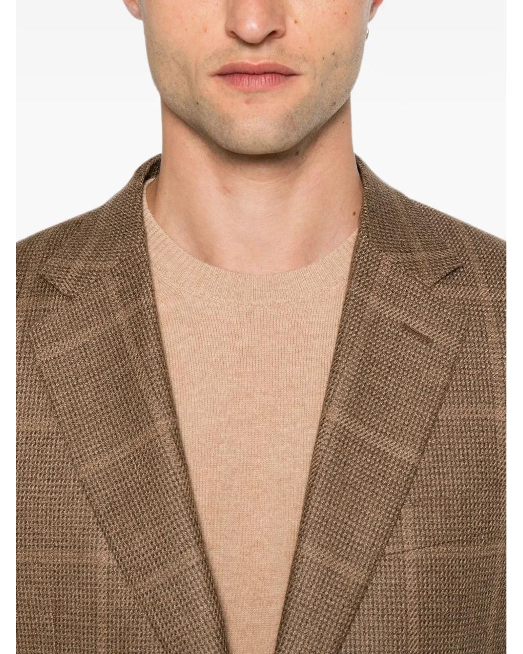 Canali Brown Check-Pattern Single-Breasted Jacket for men