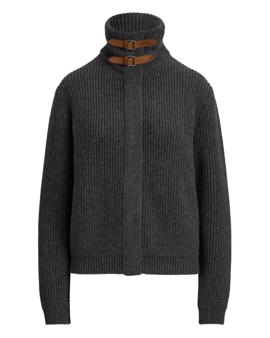 Ralph Lauren Black Ribbed Buckled-Neck Cardigan