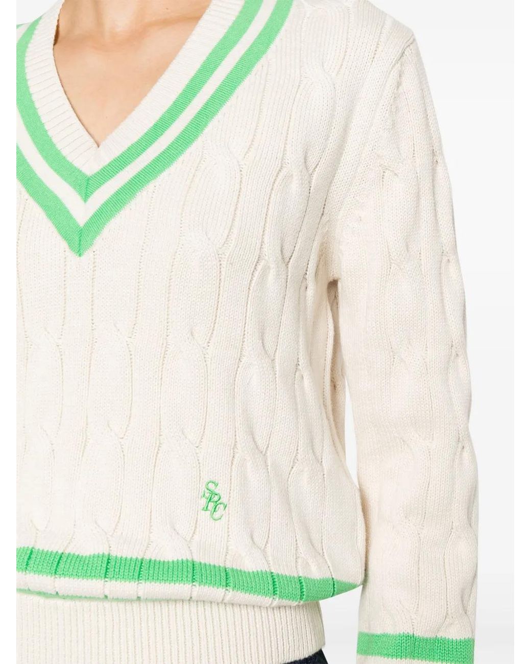 Sporty & Rich Green Cable-Knit Cotton Jumper