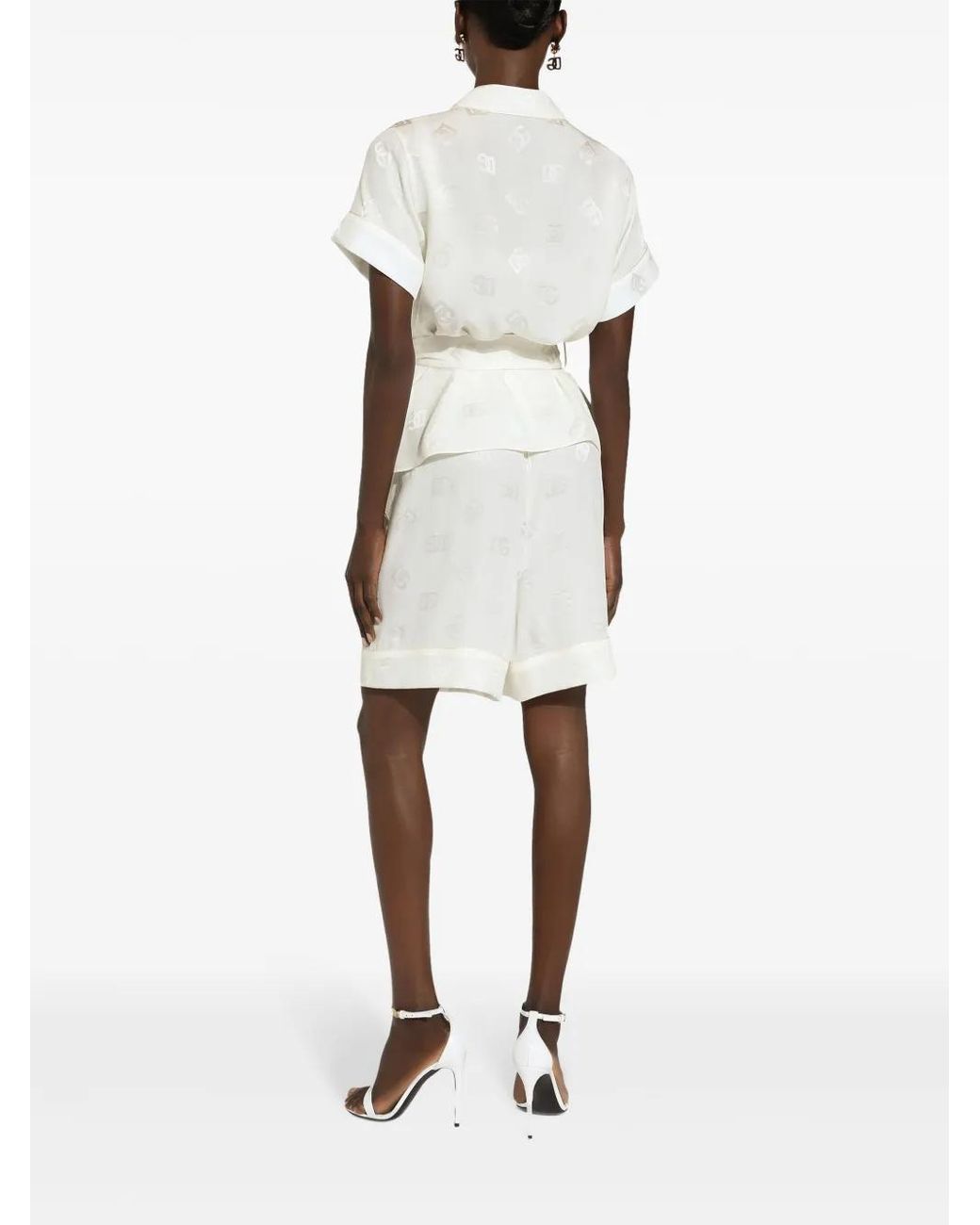 Dolce & Gabbana White Dna Monogram-Jacquard Tied-Waist Shirt