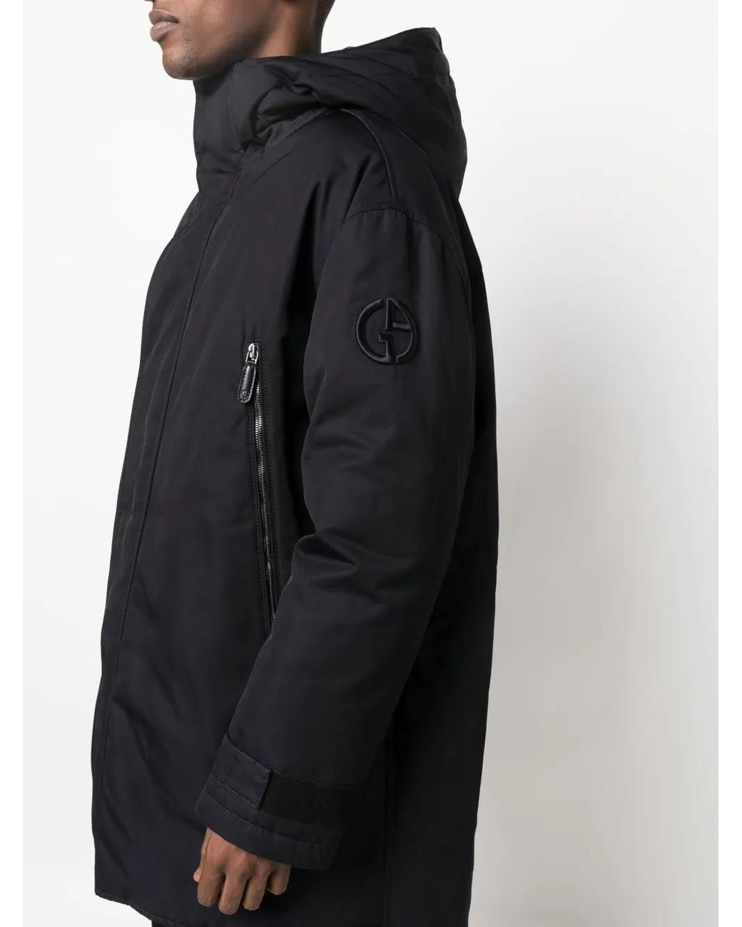Giorgio Armani Blue Logo-Embroidered Padded Coat for men