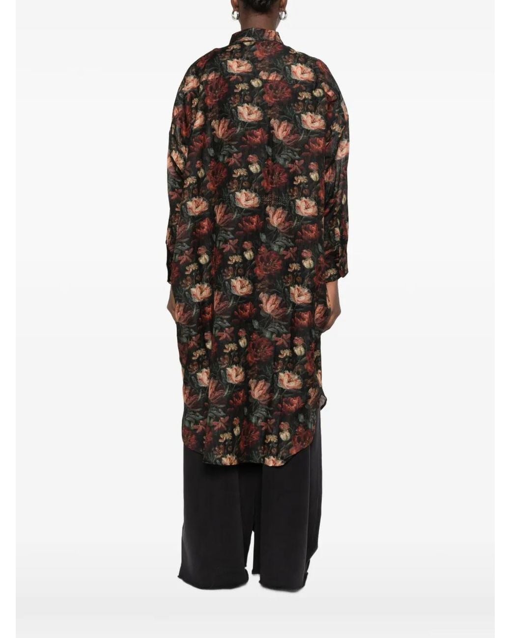 R13 Black Jumbo Floral-Print Oversized Dress Shirt